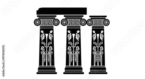 Three ancient Greek decorative columns.
