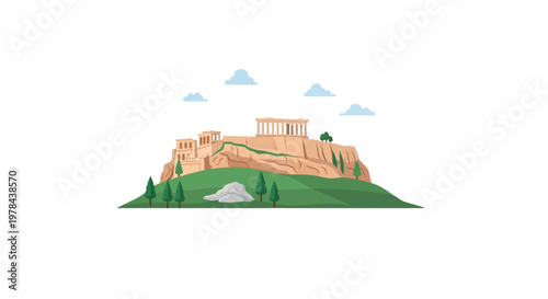 Ancient Greek Architecture Ruins Hilltop.