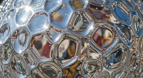 Distorted glass texture with reflective surface and colorful refractions