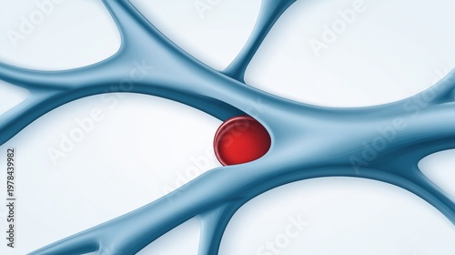 bulge. Abstract blue vascular networks with a single red bulging point, minimalist medical style. STEM education sheets, lab safety posters, designed for biotech research communications.