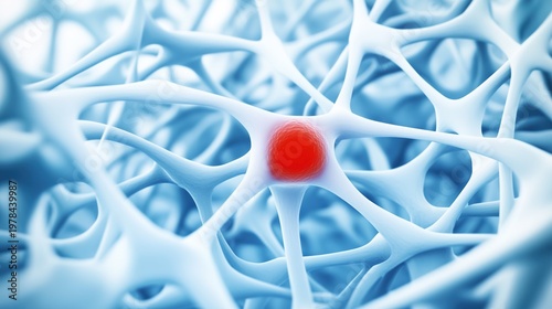 bulge. Abstract blue vascular networks with a single red bulging point, minimalist medical style. STEM education sheets, lab safety posters, designed for biotech research communications.