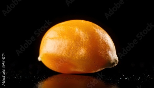 Close-up of a Single Yellow Corn Kernel on Black Background.