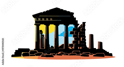 Ancient Greek Temple Ruin Architecture.