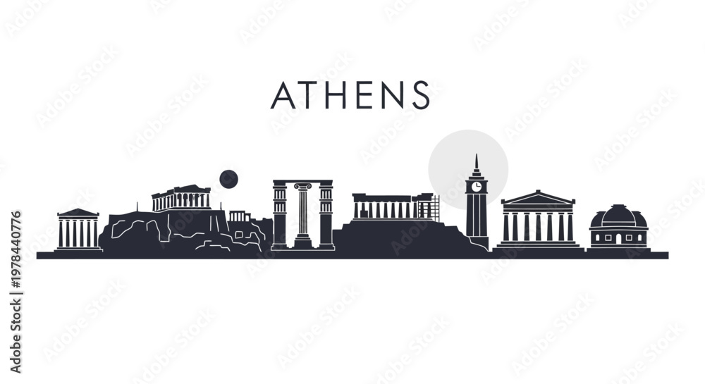 Naklejka premium Athens city skyline with ancient buildings.
