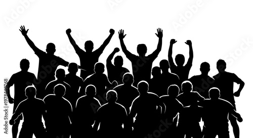 Silhouette of people celebrating together outdoors.