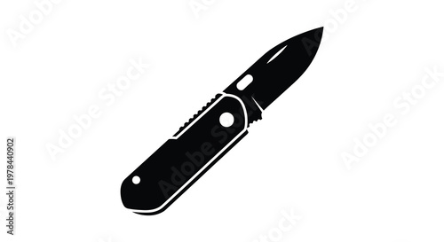 Black folding pocketknife detailed blade and handle in stark contrast silhouette