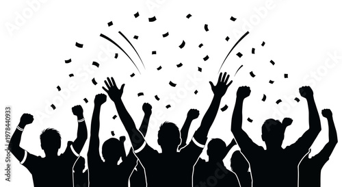 People Celebrating with Raised Hands Silhouette.