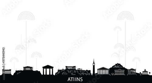 City skyline of Athens Greece buildings.