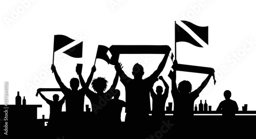 People holding flags in celebration.