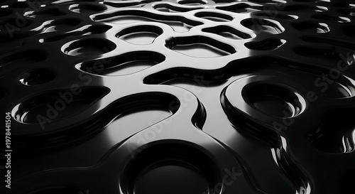 Wallpaper Mural Glossy black surface with rounded indentations reflecting light abstract pattern forming curves Torontodigital.ca