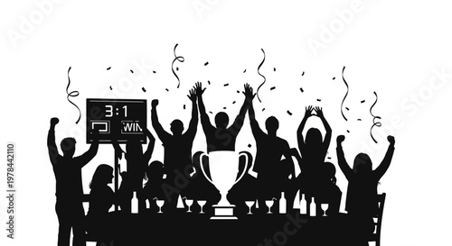 People Celebrating with Trophy Silhouette.
