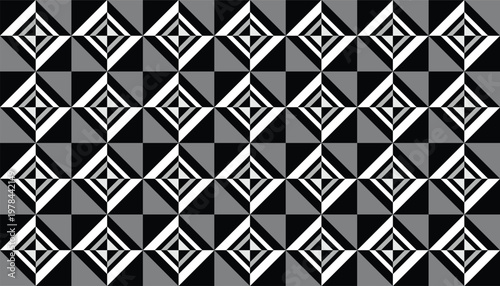 Abstract black and white geometric seamless pattern with diamond shapes and diagonal lines