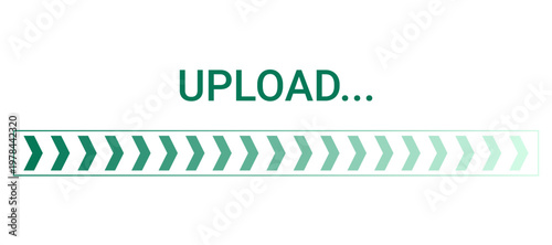 Upload text and green arrow loading bar. Software initialization and digital progress icon. Abstract system update and software development concept for web interface application. Vector illustration