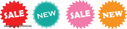 Colorful sale and new arrival burst badges for retail promotions and advertising