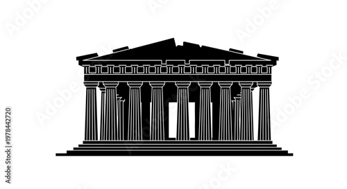 Black and white illustration of building.