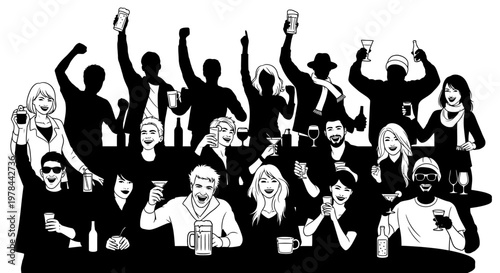 People Celebrating with Drinks and Cheering.