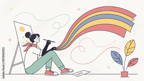 Female Artist Abstract Painting Flat Vector