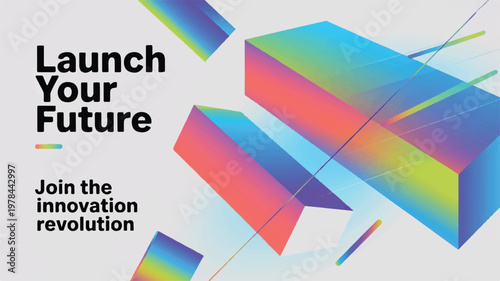 Rainbow colored 3D blocks with inspirational text on gray background