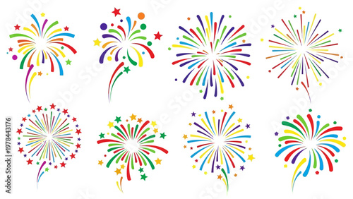 Colorful vector fireworks display set for celebratory events and designs