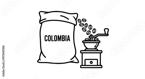 Coffee Packaging Vector with Bean Sack and Grinder Concept