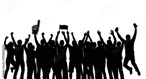 People Celebrating with Raised Arms Silhouette.