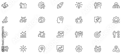 Upskill web icons in line style. Reskill, progress, strategy, skill, collection. Vector illustration.