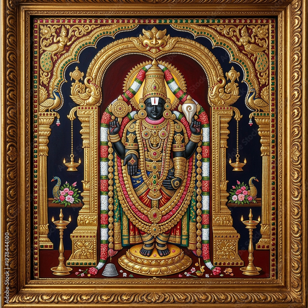 Obraz premium Ornate Golden Framed Art of Lord Venkateswara (Balaji) 