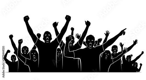 Group of people celebrating with fists.