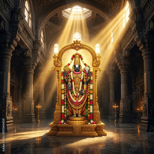 Divine Idol of Lord Venkateswara in Ornate Golden Temple
