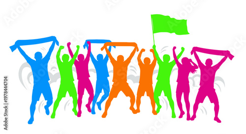 People Celebrating with Raised Arms.