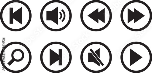 Black Bold Play Button Icon Set. Vector illustration. 