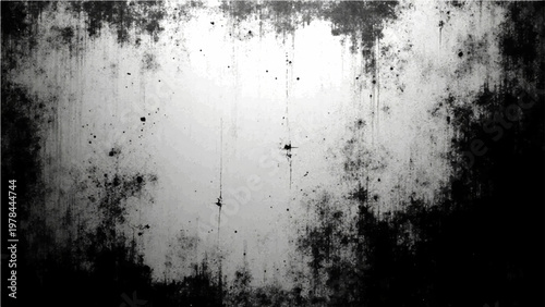 Vector Grunge-textured concrete wall with dark borders and worn stains reveals age-old tales of decay with deep dark contrast. Perfect texture art for designers and old style lovers