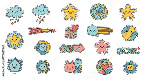 Cartoon vector collection of Easter eggs and chicken elements with flowers and butterflies for holiday card decoration