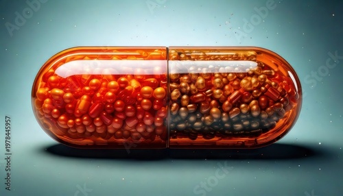 Close-up of a transparent capsule filled with small beads.