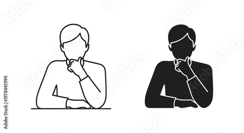 Two depictions of a man thoughtfully posing with hand to chin silhouette