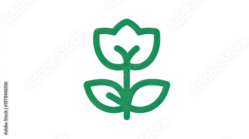 Simple green outline icon represents a growing plant or flower on a white background