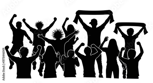 People Celebrating with Raised Arms Silhouette.