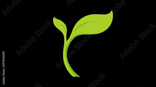 Simple graphic depiction of a bright green seedling sprouting against a dark background