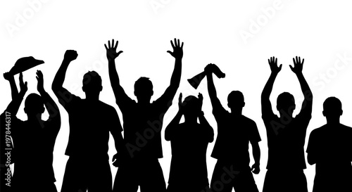 People Celebrating with Raised Arms Silhouette.
