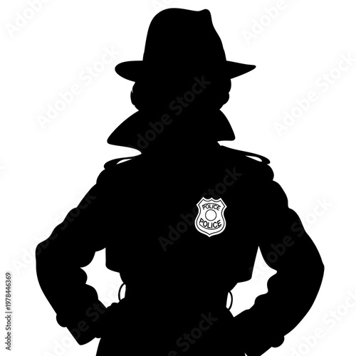 Silhouette of a Detective in Trench Coat with Police Badge.
