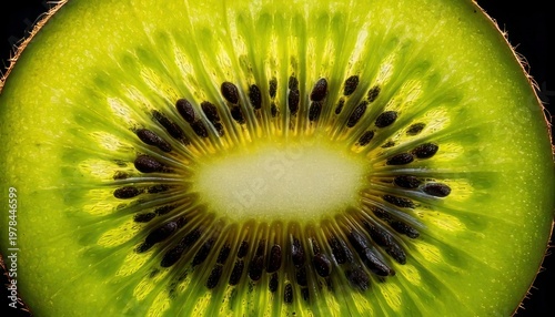 Close-up of a Vibrant Kiwi Slice - A Study in Texture and Color.