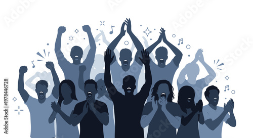 People Celebrating with Raised Arms.