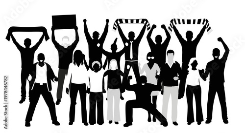 People Celebrating with Raised Arms Silhouettes.