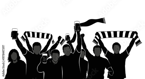 Silhouette of people celebrating together.