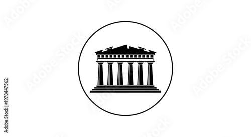 Iconic Building with Columns Illustration.