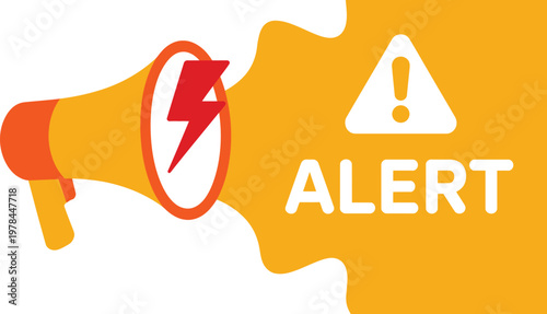 Megaphone alert banner vector, illustration, warning announcement loudspeaker icon with alert sign concept for notification and communication design.