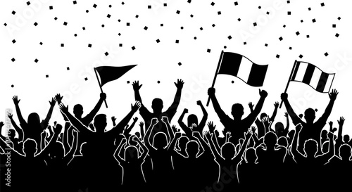 People Celebrating with Flags Raised High.