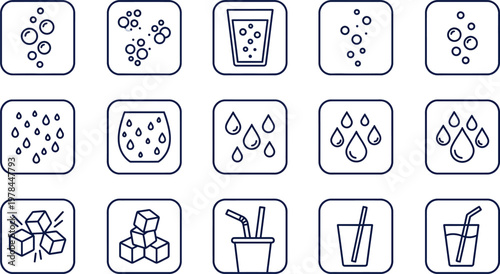 Drinks icons featuring various beverages and drink elements in a graphic style similar 
