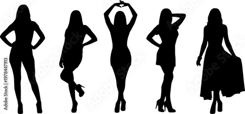 Sexy erotic woman different poses silhouette vector set.
