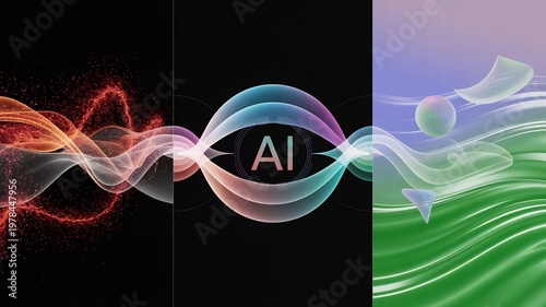 AI Technology Background with Colorful Waves